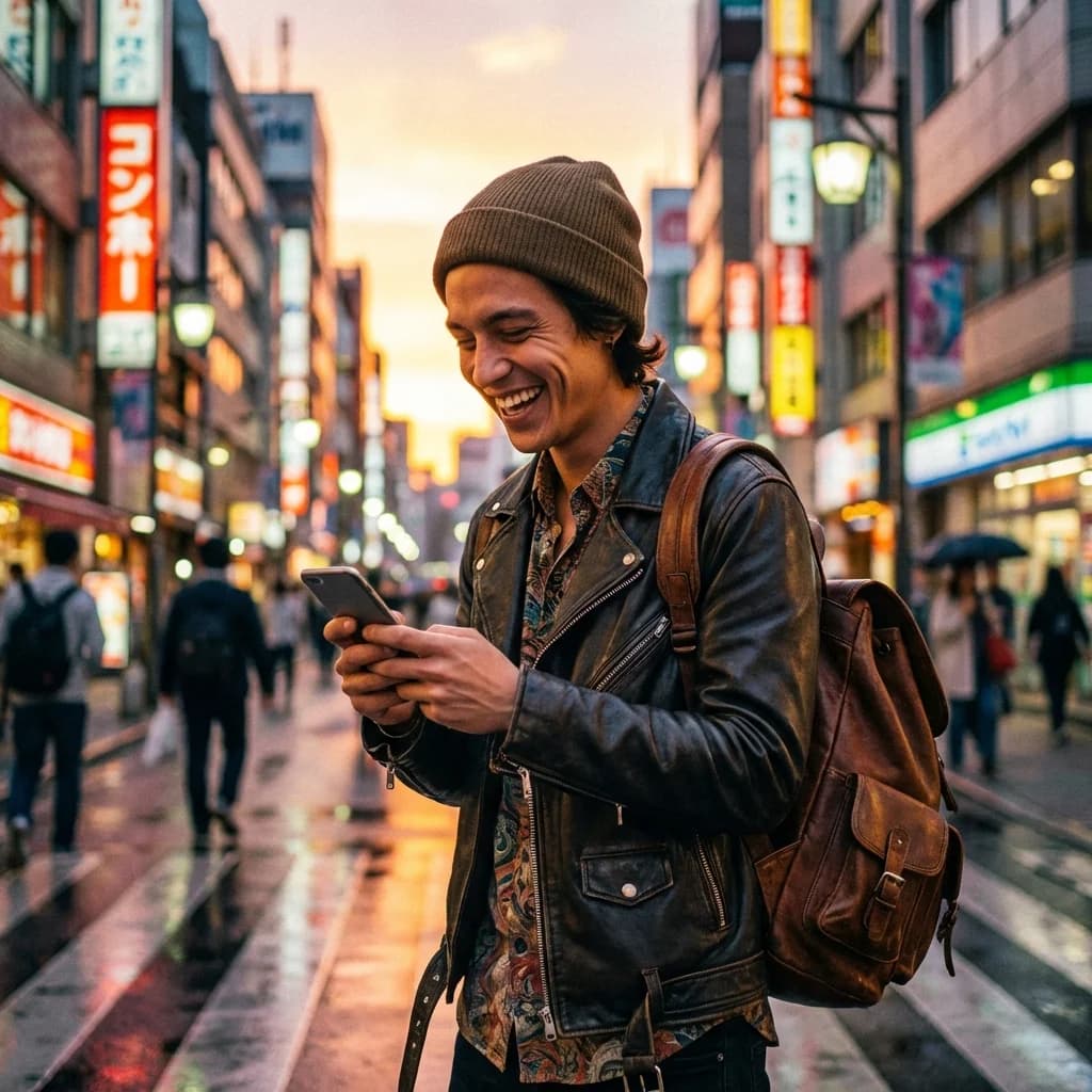 Happy traveler enjoying savings