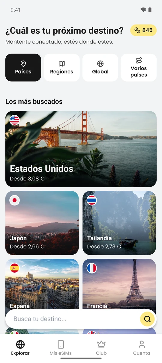 La app de Simsima en Android: búsqueda de un destino